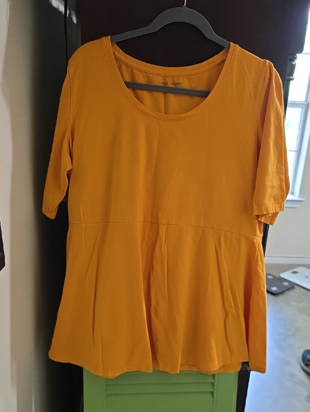 Jessica London Mustard Short Sleeve Scoop Neck Peplum Top